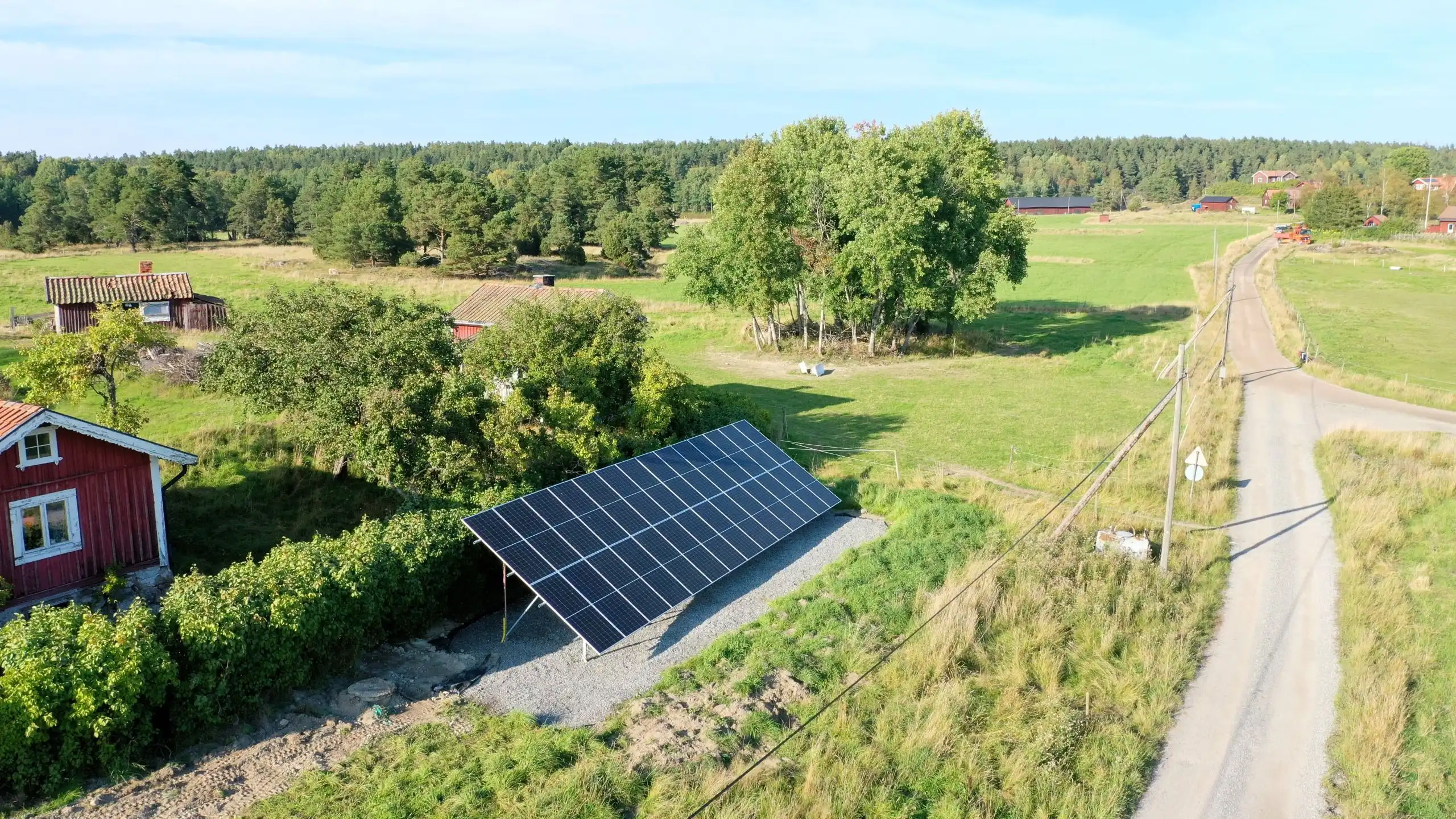 Landsväg med markanläggning av solpaneler