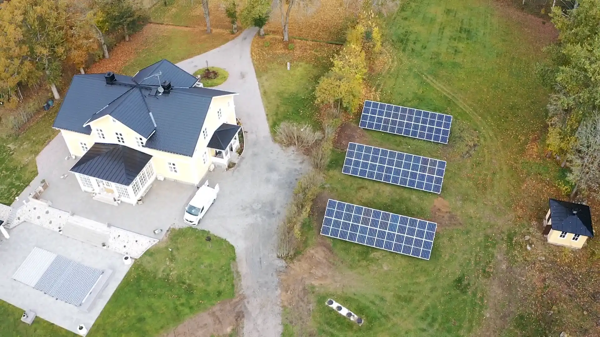 Villa med markanläggning av solceller