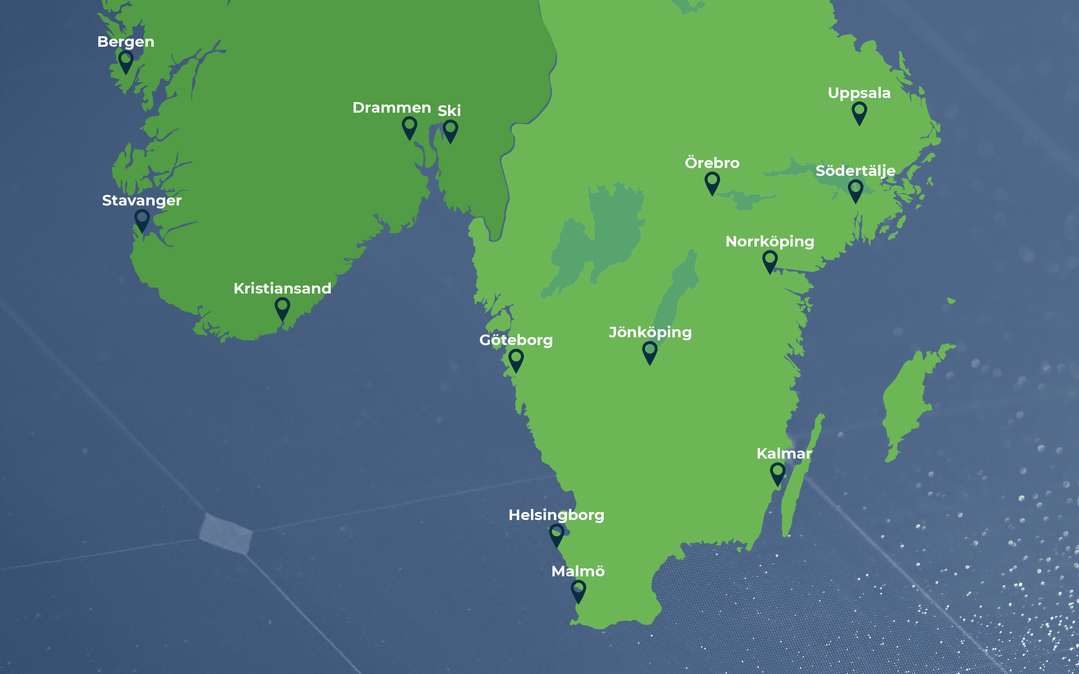 Karta över Sesols kontor i Sverige och Norge